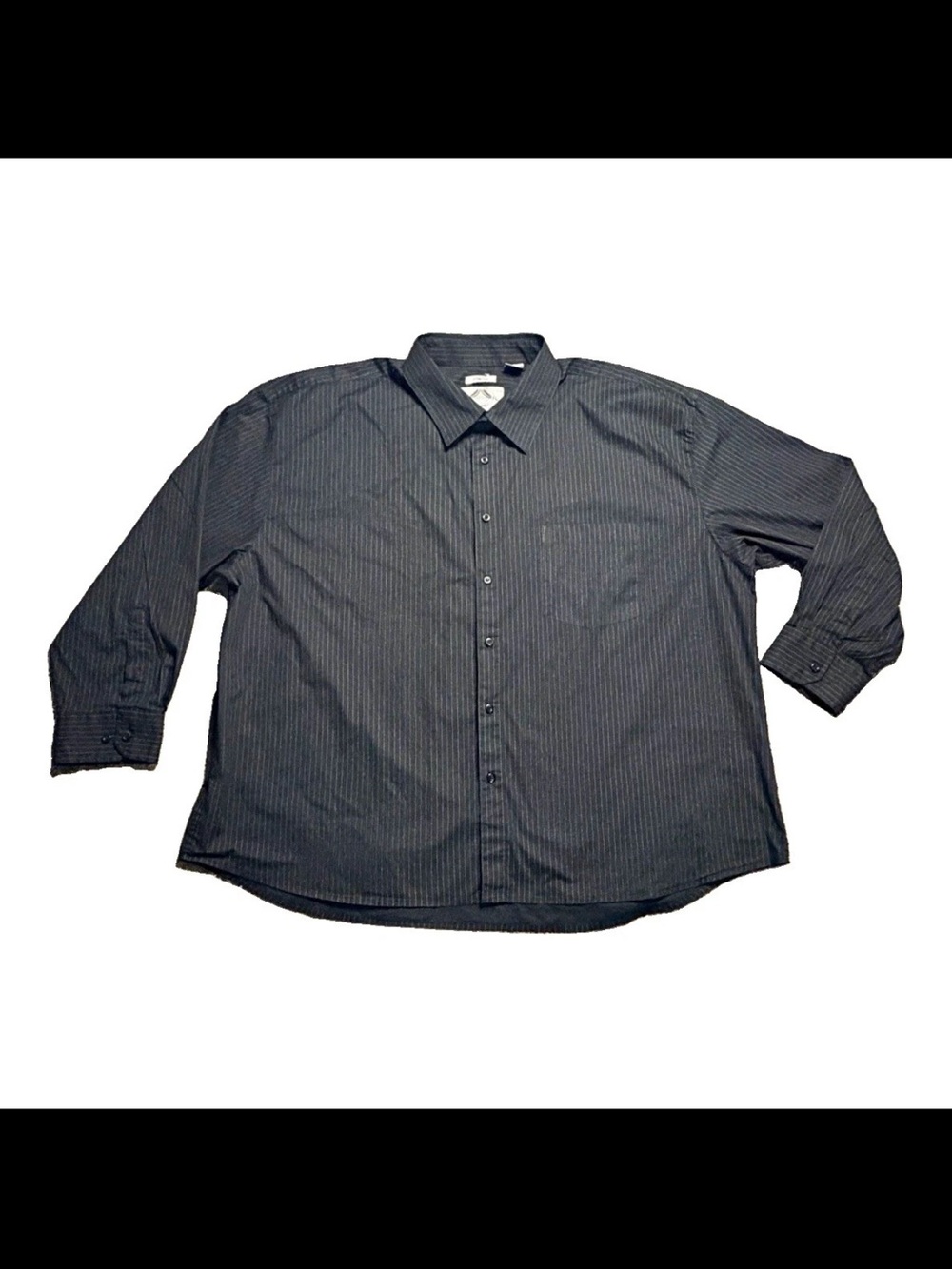Bruno Men's Black Pinstripe Long-Sleeve Dress Shirt with Spread Collar
